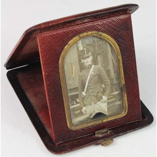 1488 - Austrian Military photo in a travelling leather & metal container