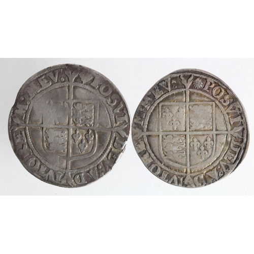 166 - Elizabeth I Shillings (2): Second Issue 1560-1561 mm. Cross Crosslet, Spink 2555, crinkled Fine, and... 