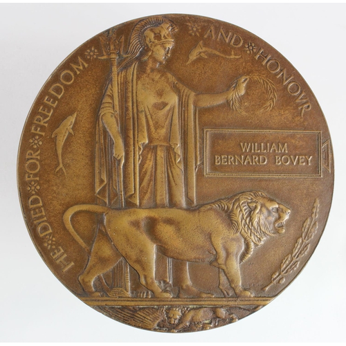 1742 - Death Plaque named William Bernard Bovey. 2.Lieut W B Bovey 19th London R. Died of Wounds 15/11/1916... 