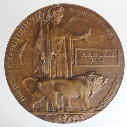 1761 - Death Plaque to L-10762 Pte Robert Bruce Lowe 6th Bn R.W.Surrey Regt. Died of Wounds 3/7/1916. Born ... 