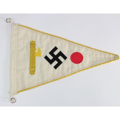 1842 - German AXIS Wimple/Pennant featuring Italian fasces, inverted swastika of peace, and Japanese Hinoma... 