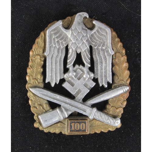 1855 - German General Assault badge for 100 Engagements maker stamped 