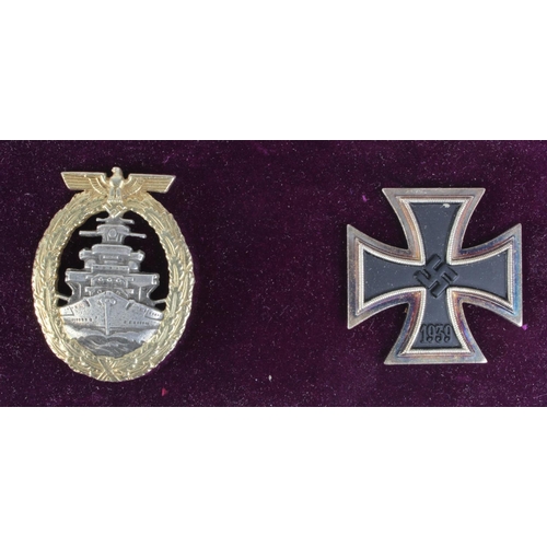 1866 - German Iron Cross 1st class solid for Naval use, pin marked 113 and a High Seas Fleet war badge by S... 