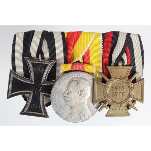 1869 - German Iron Cross 2nd Class WW1, Baden silver Medal of Merit, Honour Cross with Swords maker marked ... 