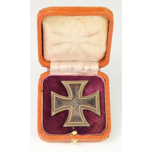 1874 - German Iron Cross WW2 1st class a scarce Shinkel type, small swastika & thin pin, in fitted case