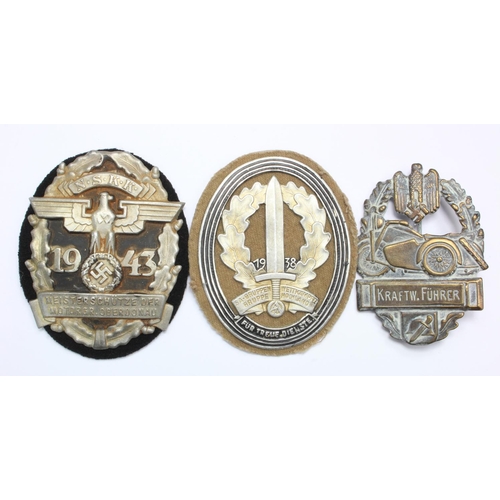 1906 - German Motorcycle Club badge together with a NSKK 1943 badge and one other.