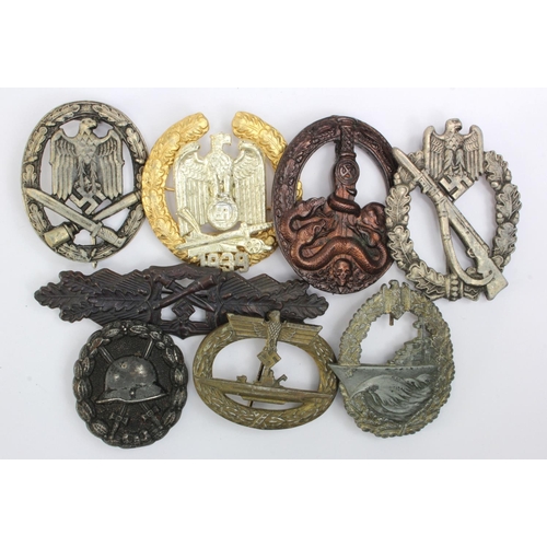 1917 - German Nazi badges, various types, all copies / some damaged.  (8)