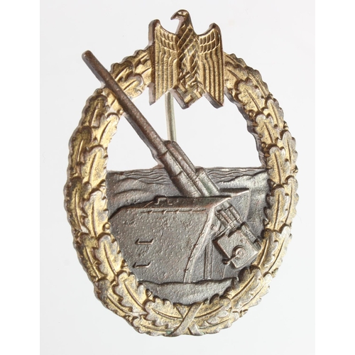 1925 - German Nazi Coastal Flak Badge maker marked 'K. Wagner Berlin 14'.