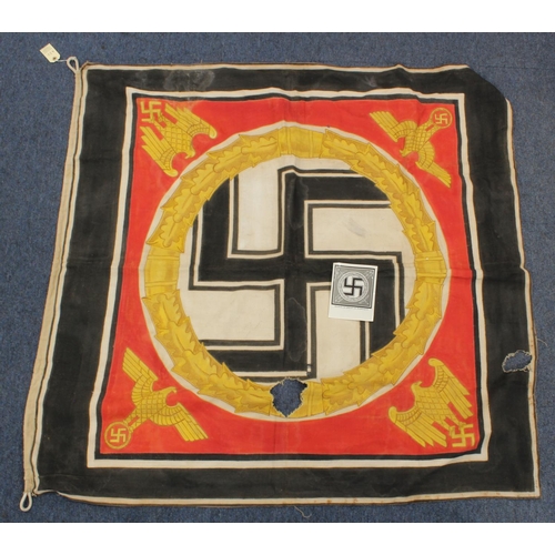 1927 - German Nazi Fuhrur Flag / Banner (approx 50x49 inches) two holds noted. Ex Wallis & Wallis Auctions