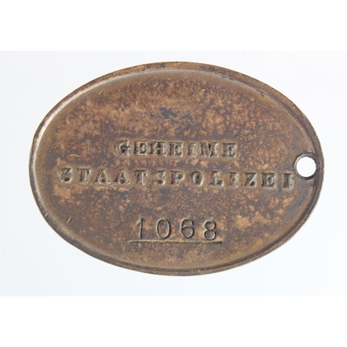 1928 - German Nazi Gestapo Disc No 1068