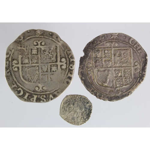 193 - Charles I (3): Penny, possibly Group D 3.1, F/GF, Shillings: S.2799 mm. Star (1640-41) short of flan... 