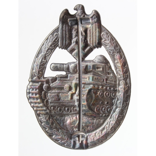 1969 - German Panzer Assault badge, white metal silver grade.