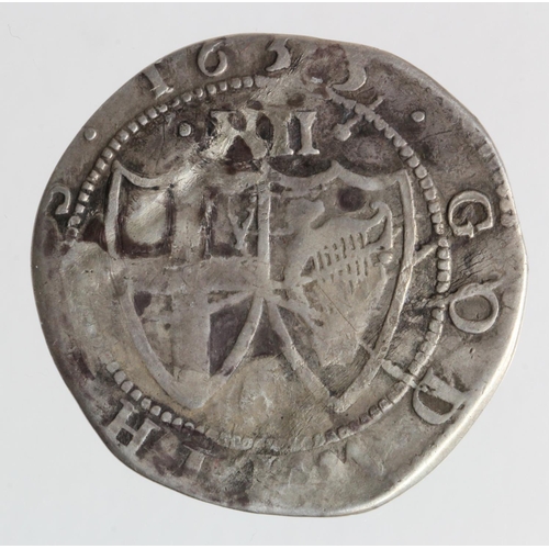 202 - Commonwealth silver shilling, mm. Sun, 1653, Spink 3217, crinkled GF