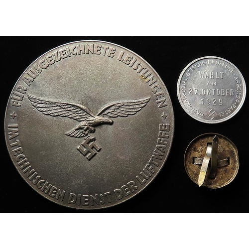 2156 - Nazi German, Herman Göring Luftwaffe Medal of Merit, zinc d.75mm GVF, along with an Adolf Hitler ant... 