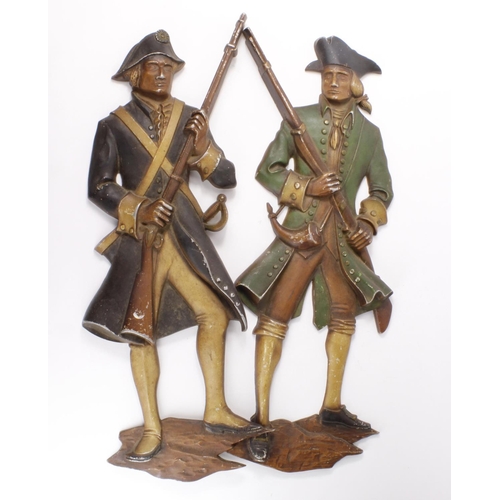 2171 - Pair of aluminium cast Soldiers, maker marked 'ESP-1 USA Continental Army'. 'C Sexton'.   (2)