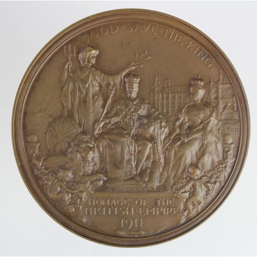 218 - British Commemorative Medal, bronze d.63mm: Coronation of George V 1911, large bronze issue by F. Bo... 