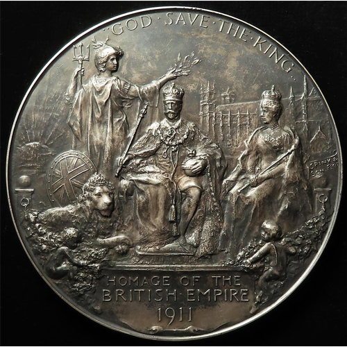 228 - British Commemorative Medal, silver d.103mm: Coronation of George V 1911, large silver issue by F. B... 