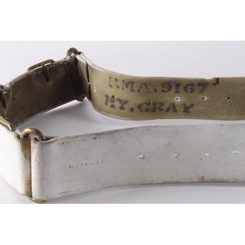 2282 - Victorian Royal Marine Artillery white leather belt, named inside 'RMA 9176 Hy Gray' and 'PO.18905 H... 