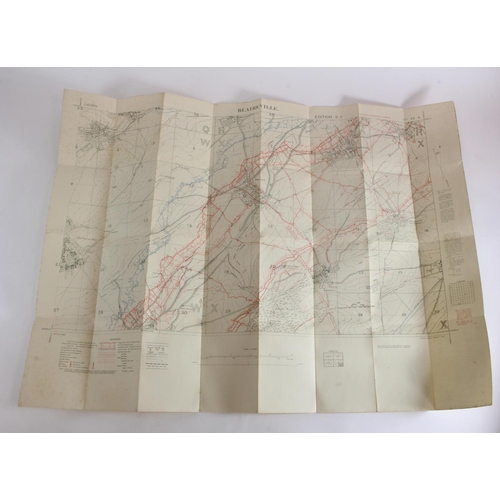 2388 - WW1 trench map Blaireville trench corrected 4. 12.16 cotton back in good condition.