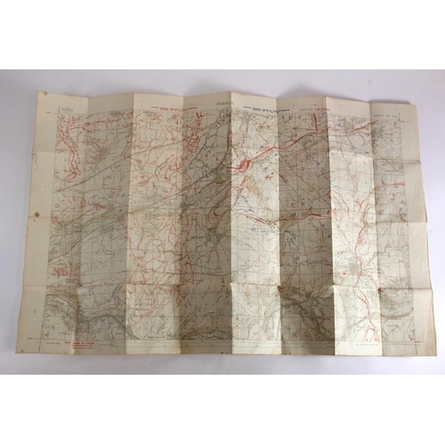 2389 - WW1 trench map Bray Sur Somme Trenches corrected 24.6.18 cotton back some light age wear.