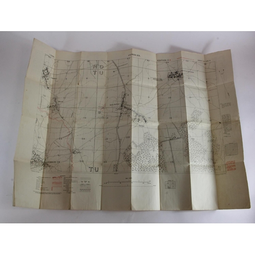 2390 - WW1 trench map Combles trenches corrected 13.7.16 cotton back in good condition.