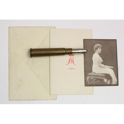 2399 - WW1, 1914 Princess Mary Gift Bullet Pencil (interior pencil missing), Photograph of the Princess and... 