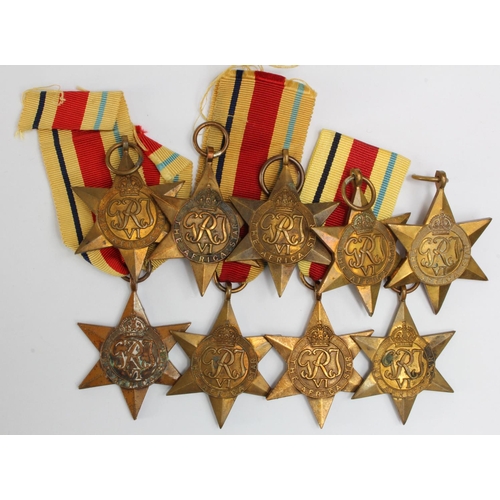 2402 - WW2 British Africa Star, mixed condition, mostly without ribbons  (x9)