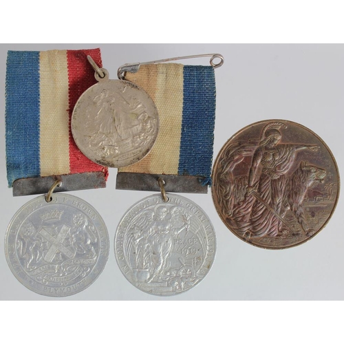 2433 - WWI Tribute and Peace Day Medals: 2x Plymouth Peace 1919 medals aluminium with ribbons, Australia Pe... 