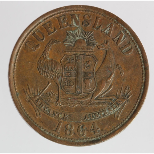 263 - Australia, J. Sawyer Wholesale & Retail Tobacconist, Brisbane Penny token 1864, GVF