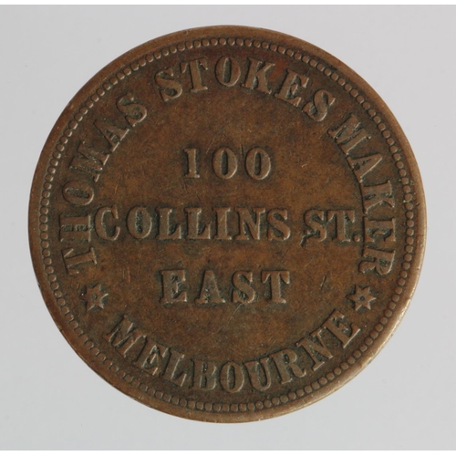 264 - Australia, Thomas Stokes, Melbourn Penny token 1862 VF, die flaw.