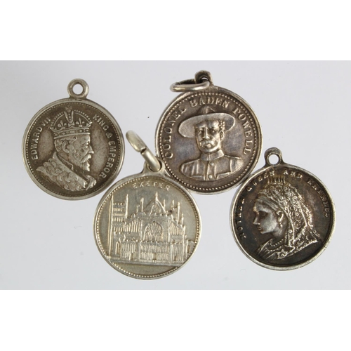 268 - British Commemorative Medalets (4) small silver, hallmarked or unmarked white metal featuring Queen ... 