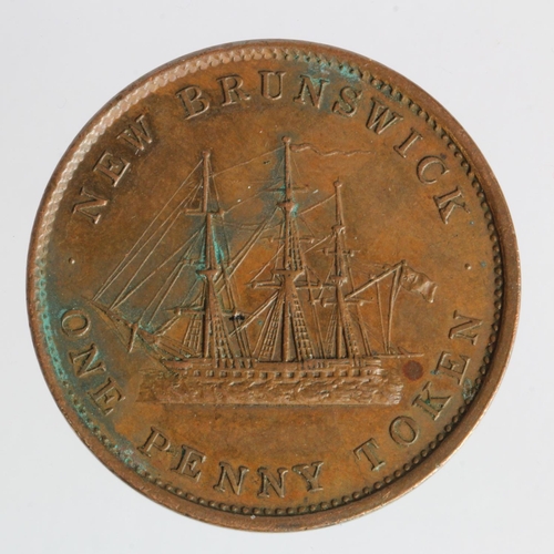 280 - Canada, New Brunswick, copper Penny token 1843, GVF, some verdigris rev.