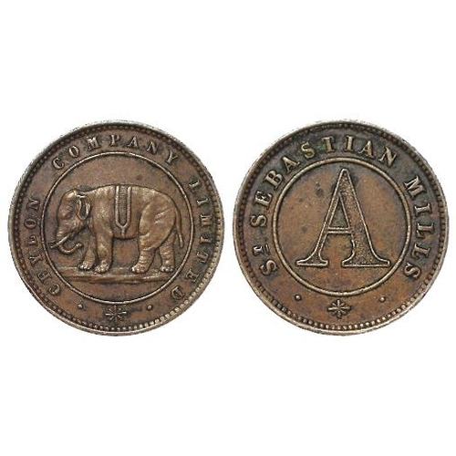 282 - Ceylon Company, bronze token of the 19th. century St Sebastian Coffee Miles, Elephant walking left /... 