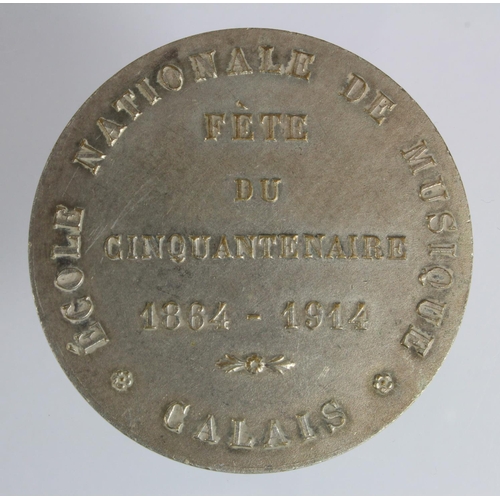 295 - French Commemorative Medal, silvered-bronze d.46mm: Ville de Calais, National College of Music, Fete... 