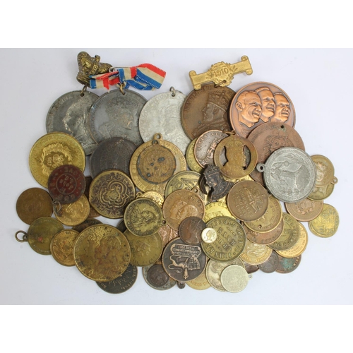 299 - GB & World Commemorative Medals, Tokens etc (62) mainly 19th-20thC, base metal.