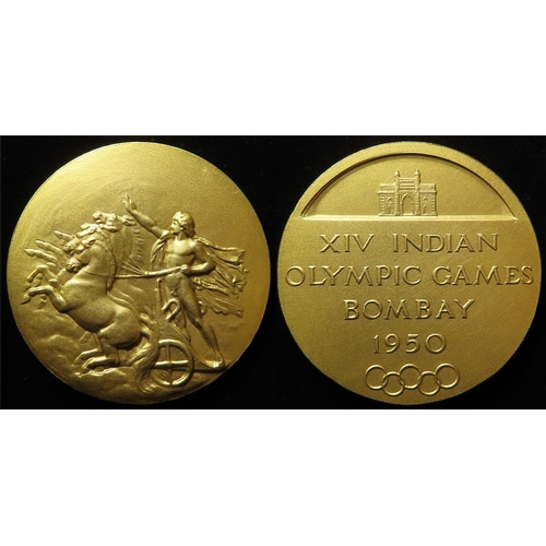 306 - Indian XIV Olympic Games Bombay 1950, gilt bronze medal awarded to competitors.   (51mm)