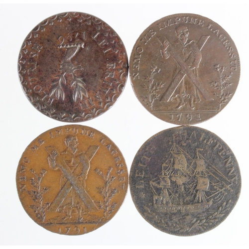 336 - Tokens, 18thC (4): Edinburgh, three different Halfpennies 1791 x2 and 1796, all VF, plus a Leith Hal... 