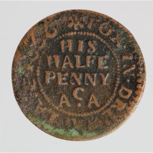 340 - Token, 17thC: Drury Lane, London, Ansell Carter at Ye Golden Fox (pub) Halfpenny 1666, London No. 86... 