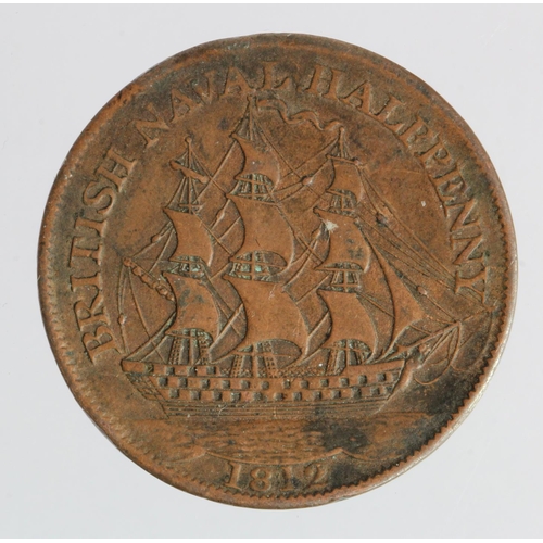 344 - Token, 19thC: British Naval Halfpenny 1812, VF