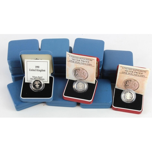 440 - GB One Pound Silver Proofs (17) Standard issues 1983x2, 87, 88x2, 89, 90x2, 92x2, 95, 96, 2003, 04, ... 