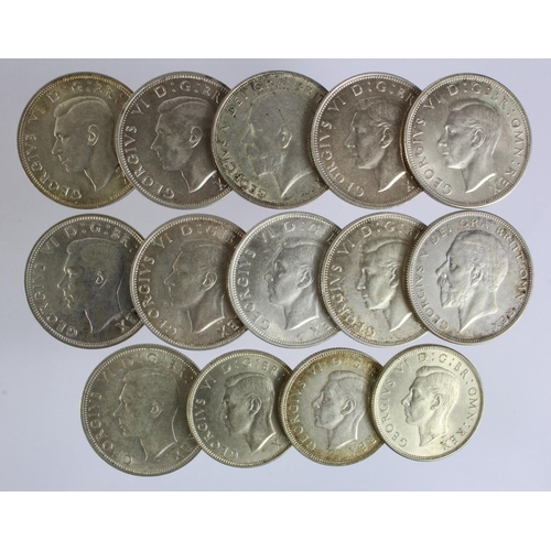 479 - GB Silver (14) pre-47 silver Halfcrowns and Florins, all GVI except 2 GV, most in high grade.