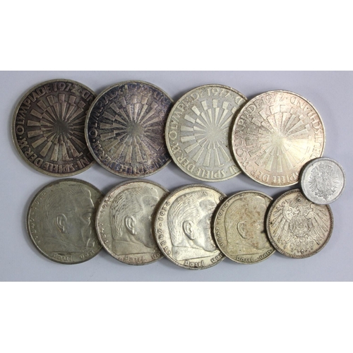 506 - Germany (10) mostly silver coins 1930s-1970s, mixed grade.