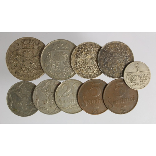 522 - Latvia and Danzig coinage (10) early 20thC including silver, mixed grade.