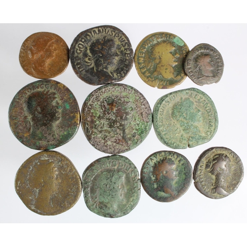 63 - Roman Coins (11): Diva Faustina Senior, sestertius, reverse:- Ceres, F with a Faustina Junior copper... 