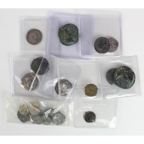 64 - Roman Coins (26) assortment including contemporary forgery denarii, a Roman Colonial bronze dichalko... 