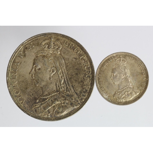 652 - Crown 1889 GVF surface mark, and Shilling 1887 Jubilee GEF