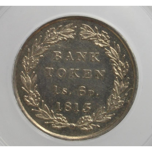 666 - Eighteenpence Bank Token 1813, slabbed CGS UK AU 75