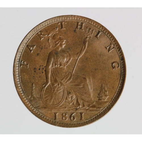 677 - Farthing 1861, 4 berries, toned GEF