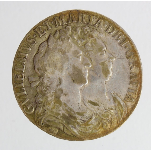 700 - Halfcrown 1689, 1st reverse, caul only frosted, with pearls, S.3434, cleaned GF