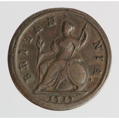 736 - Halfpenny 1717, slightly off-centre, VF